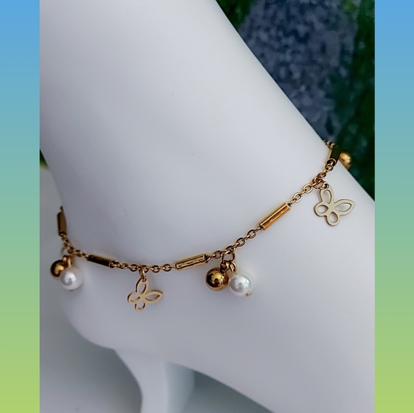 ANKLET WITH FRESH WATER PEARL ,24K GOLD PLATED - Picture 6 of 9